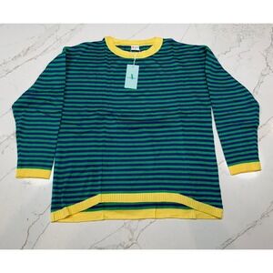 WIHOLL‎ Women Striped Long Sleeve Crew Neck Sweater Green Blue Yellow Size S